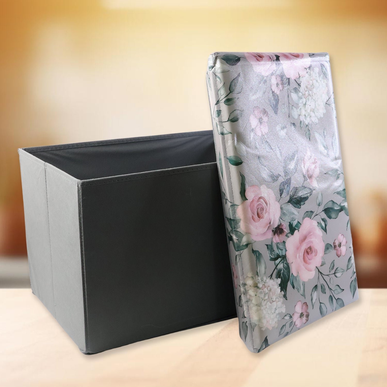 Foldable Storage Box with Floral Lid – Durable & Spacious Organizer