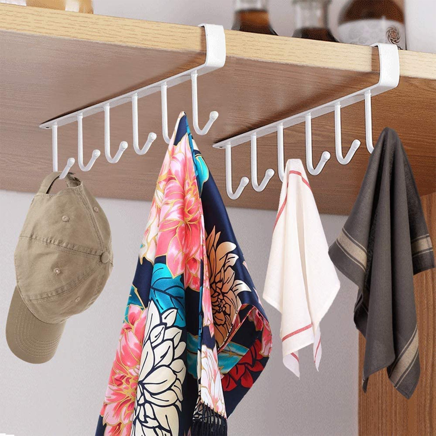 Metal Under-Shelf Storage Rack – 6 Hooks for Easy Organization