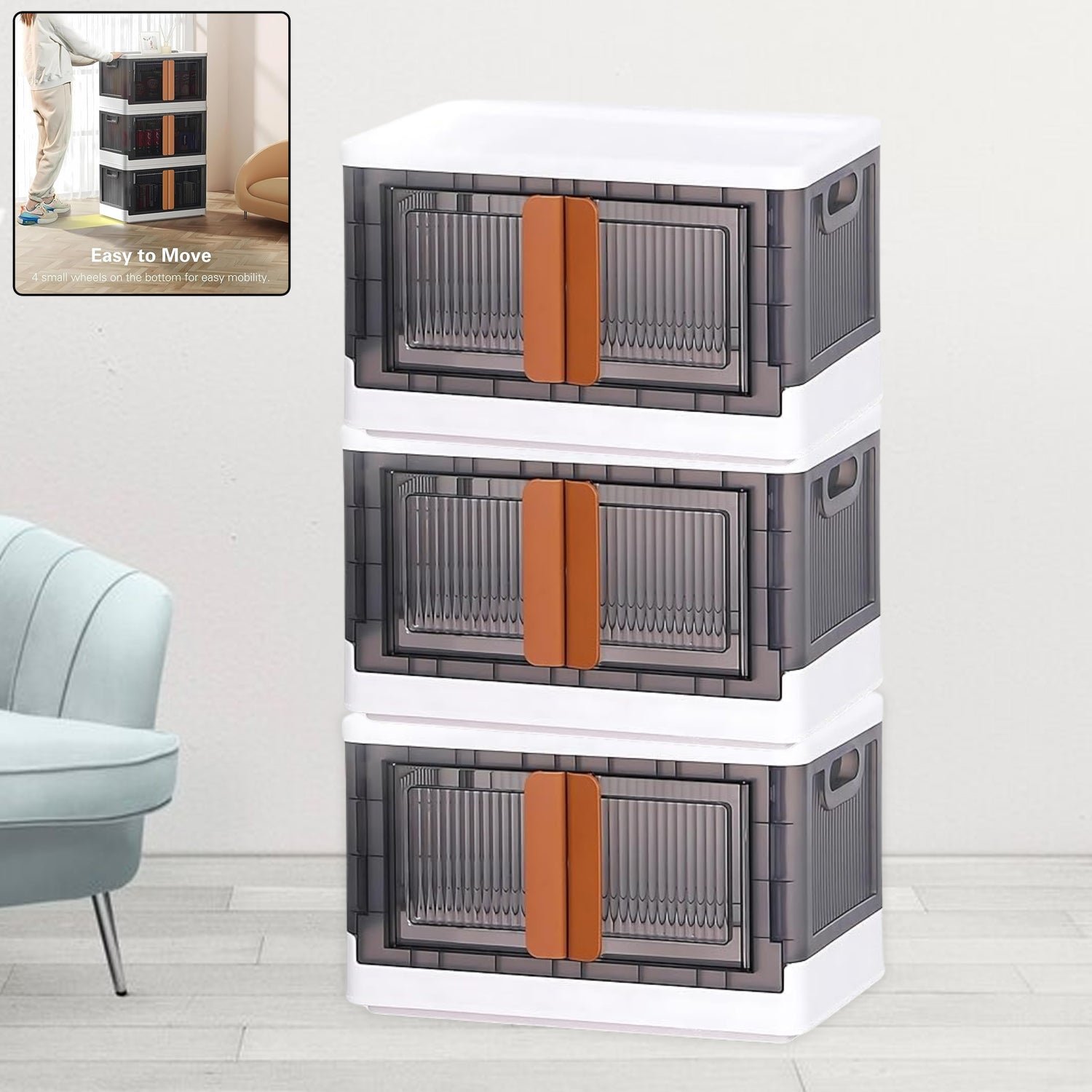 Plastic Folding Wardrobe Organizer – 3-Layer Storage with Wheels