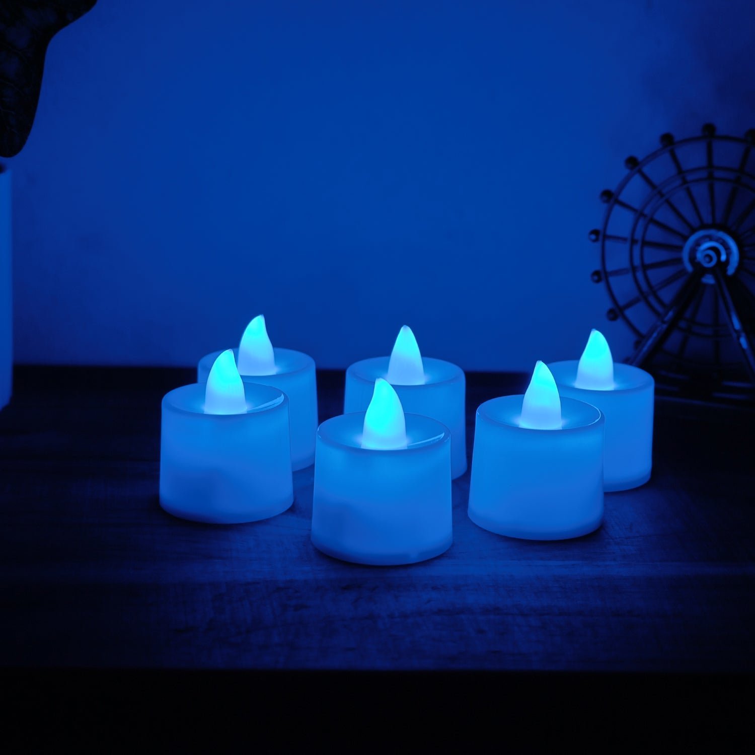 Blue LED Tea Light Candles – Safe Flameless Set of 6