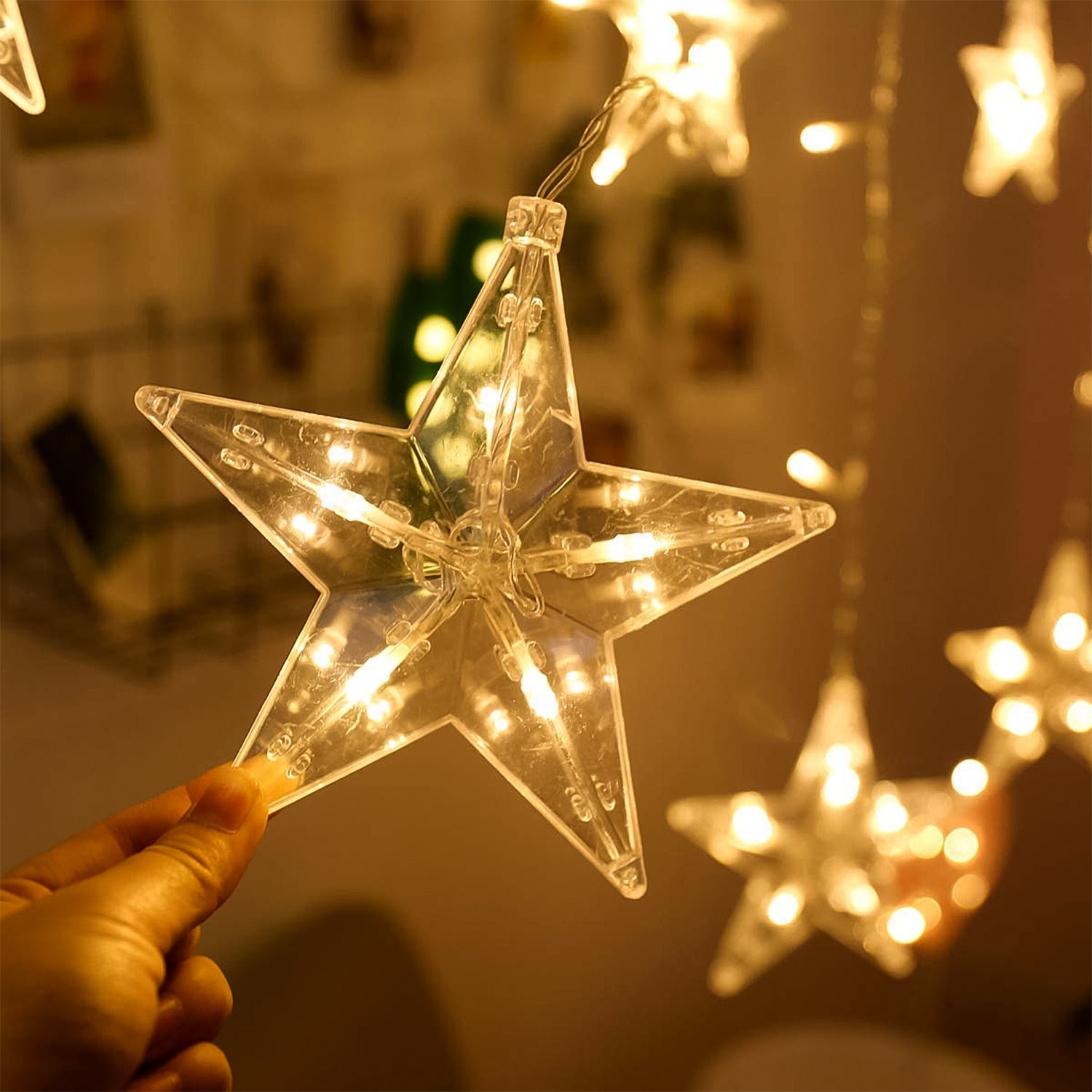 LED Curtain Lights – 12 Star Warm White for Home & Diwali | Giftoiza