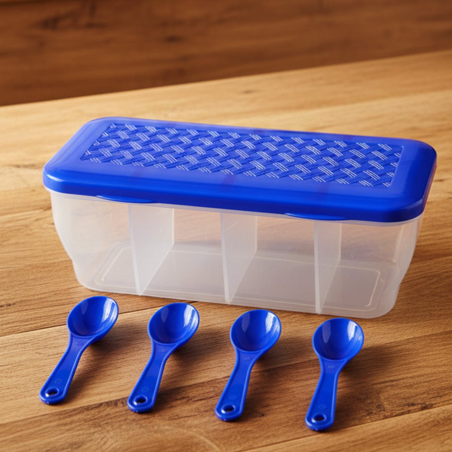 Airtight 4-Section Storage Container – Spice Jar with Spoons | Tidy Table