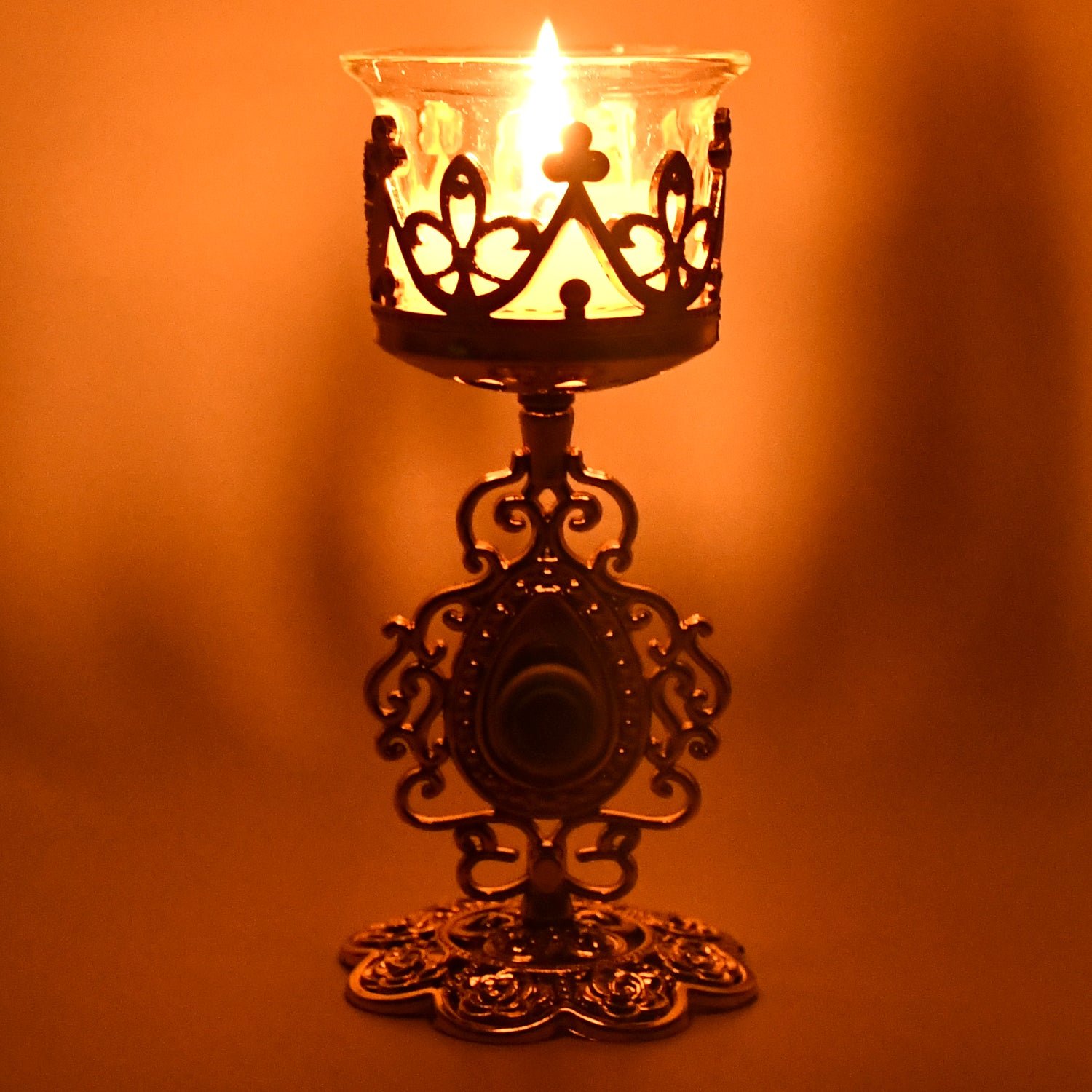 Diwali Candle Holder – Smokeless Glass Tea Light with Plastic Stand