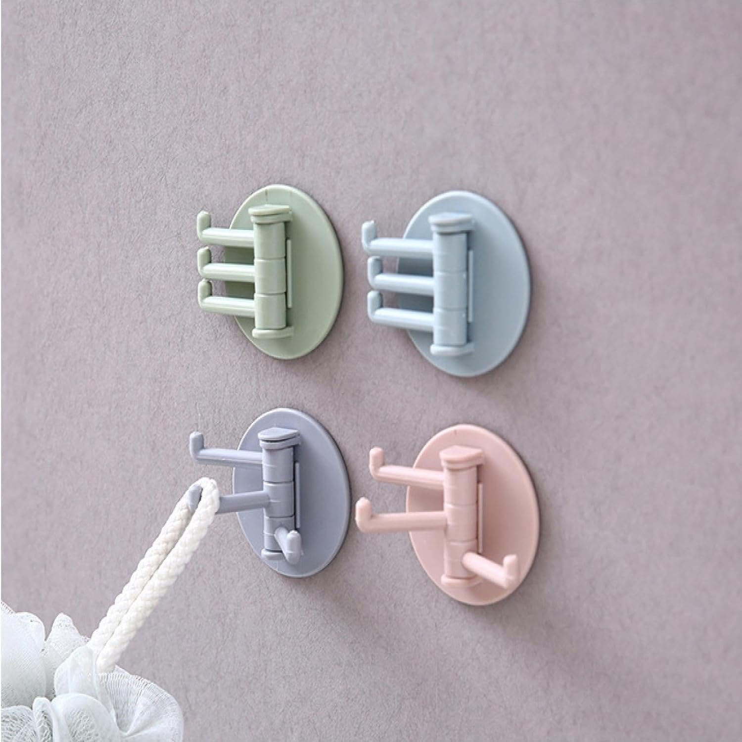 Punch-Free Sticky Hook – 3-Hook Rotating Organizer | GlimmerHome