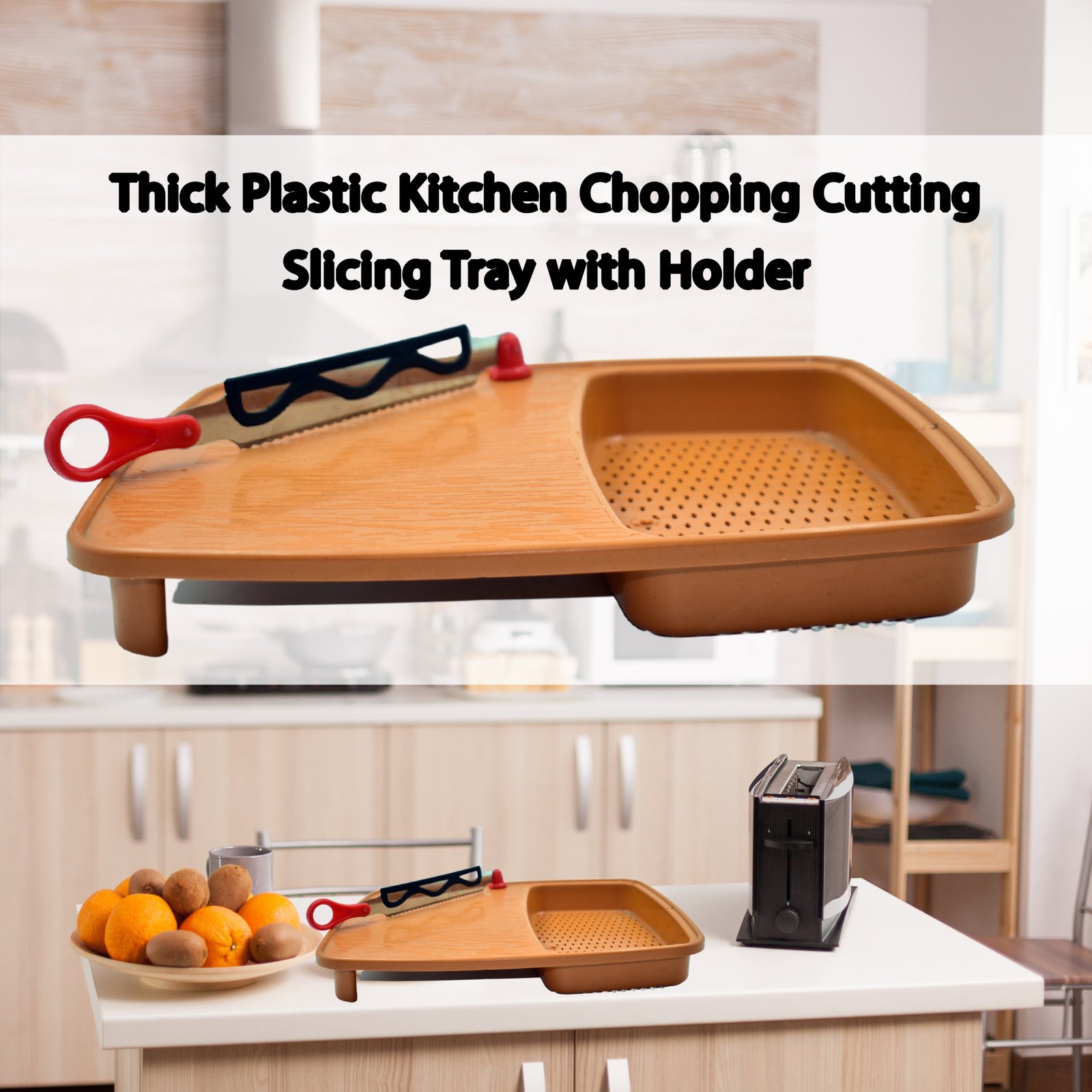 Plastic Cutting Board – Non-Slip with Holder |