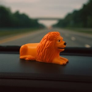 Lion Car Dashboard Toy – Majestic Orange-Gold Ornament with Adhesive Base