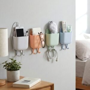 02_dae2a0b9-783b-4eff-918f-ee75d33b1f6f Plastic Wall Mounted Mobile Charging Holder Set – Space Saving 4 Pc