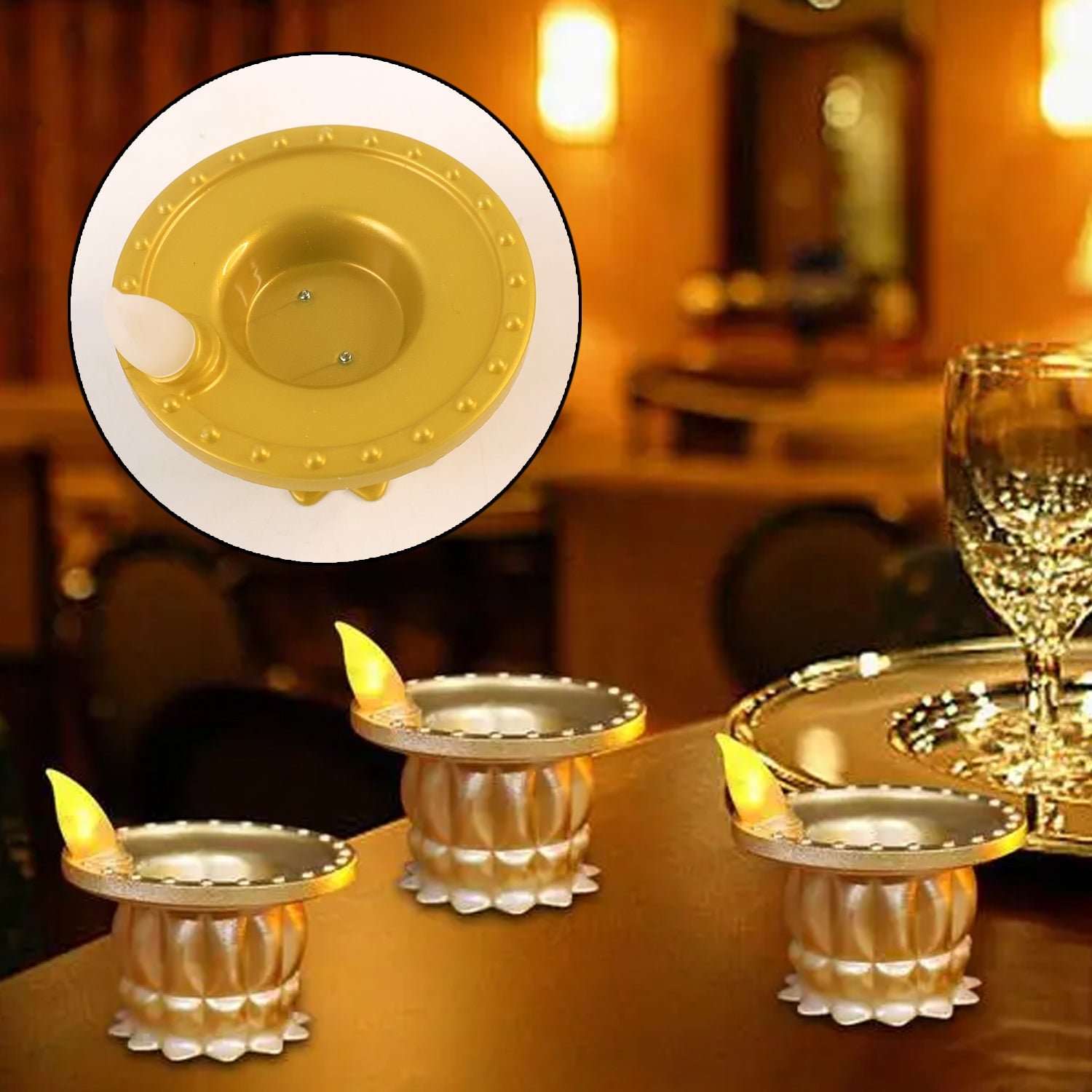 Water Sensor LED Diyas – Set of 12 Flameless Golden Lights