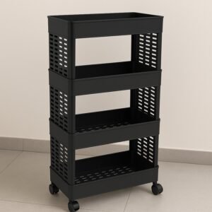 Plastic Storage Rack – 4-Layer Utility Trolley with Wheels | Organivo