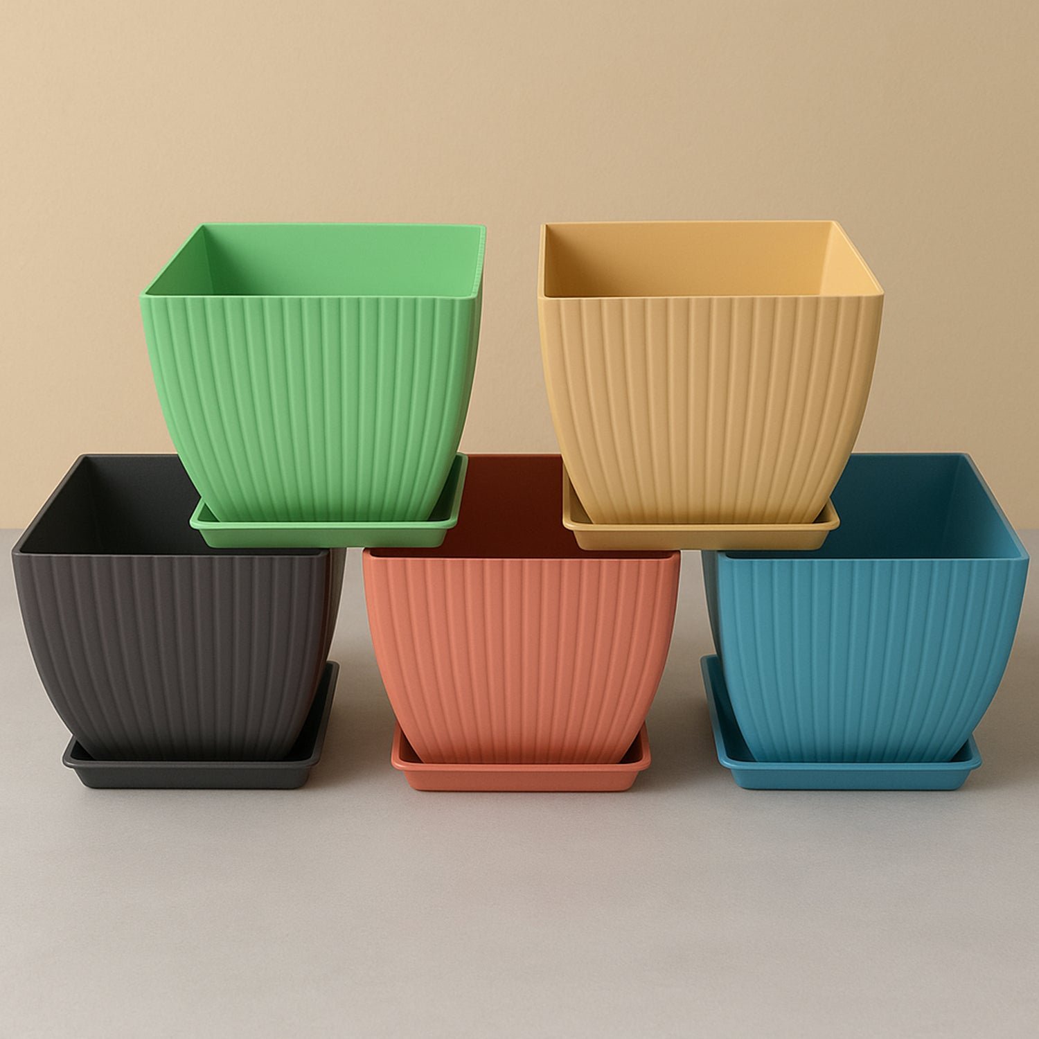 Square Plastic Flower Pots Set of 5 – Durable Lightweight Planters