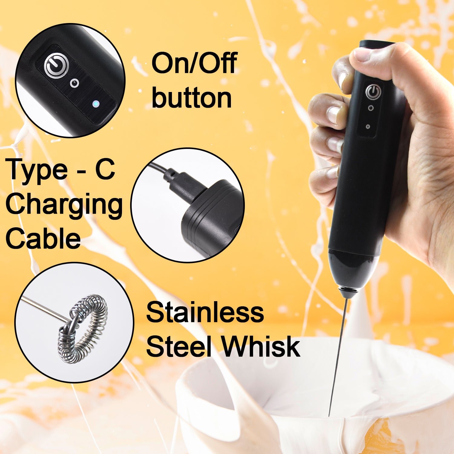 Electric Handheld Milk Frother – Portable Stainless Steel Whisk
