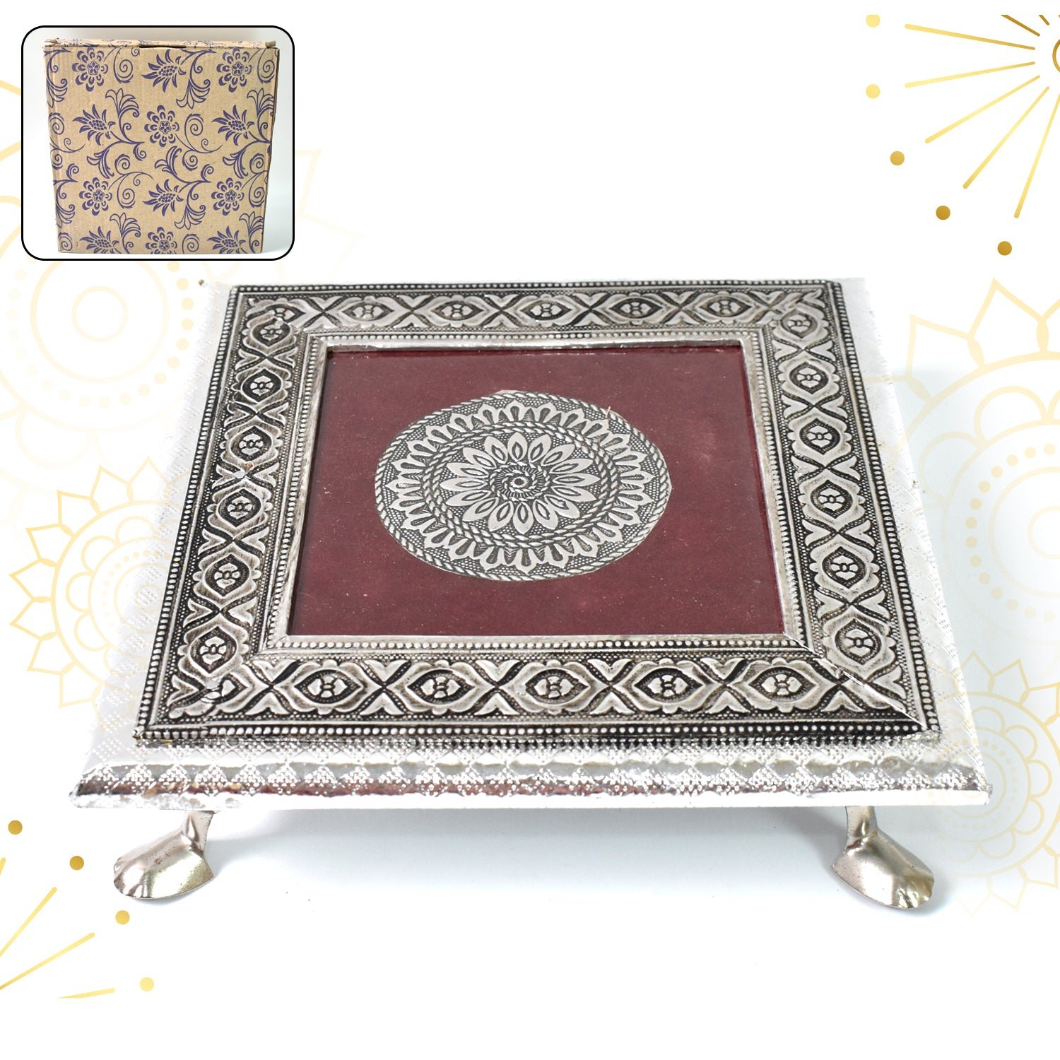 Pooja Chowki – Silver Square Bajot for Home Temple | Styleva
