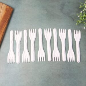 Compostable Bagasse Forks – Strong Eco-Friendly Disposable Cutlery 10-Pack
