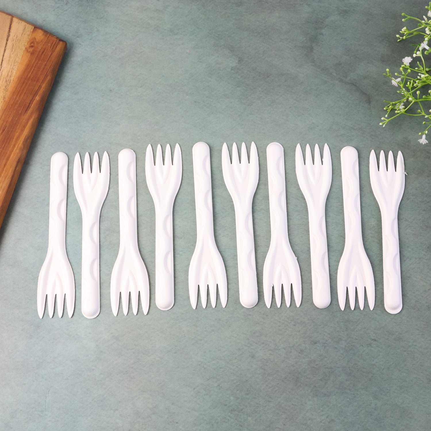 Compostable Bagasse Forks – Strong Eco-Friendly Disposable Cutlery 10-Pack