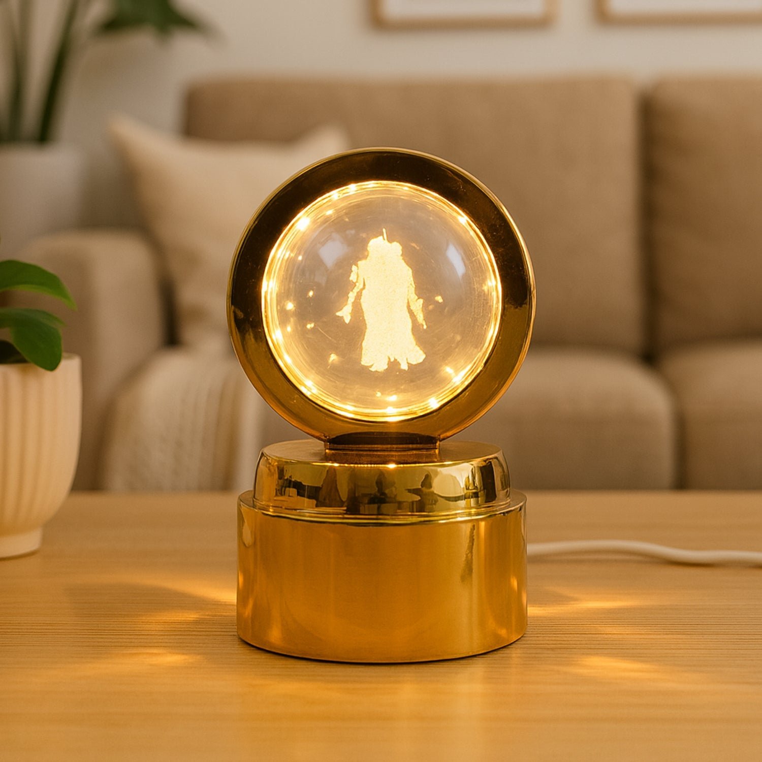 Radhe Krishna Crystal Ball Night Light – 360° Rotating LED Lamp
