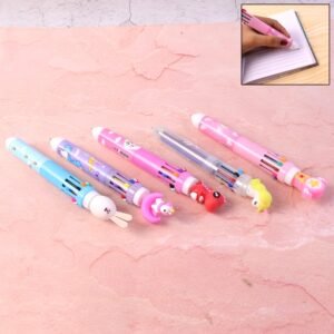 10-in-1 Multicolor Ball Pen – Smooth Writing with Cute Character Design
