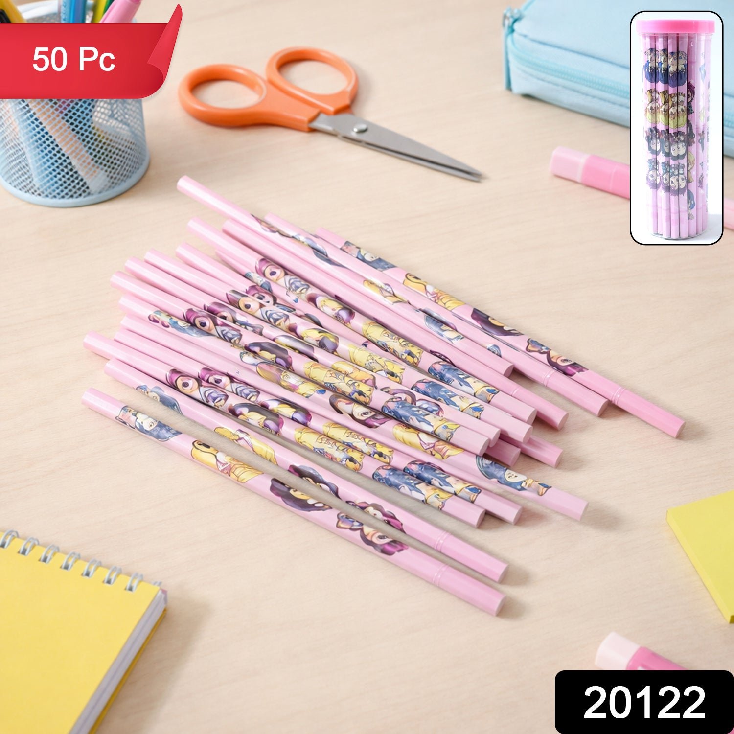 Cartoon Wooden Pencil Set – 50 Pieces for Kids' Creativity