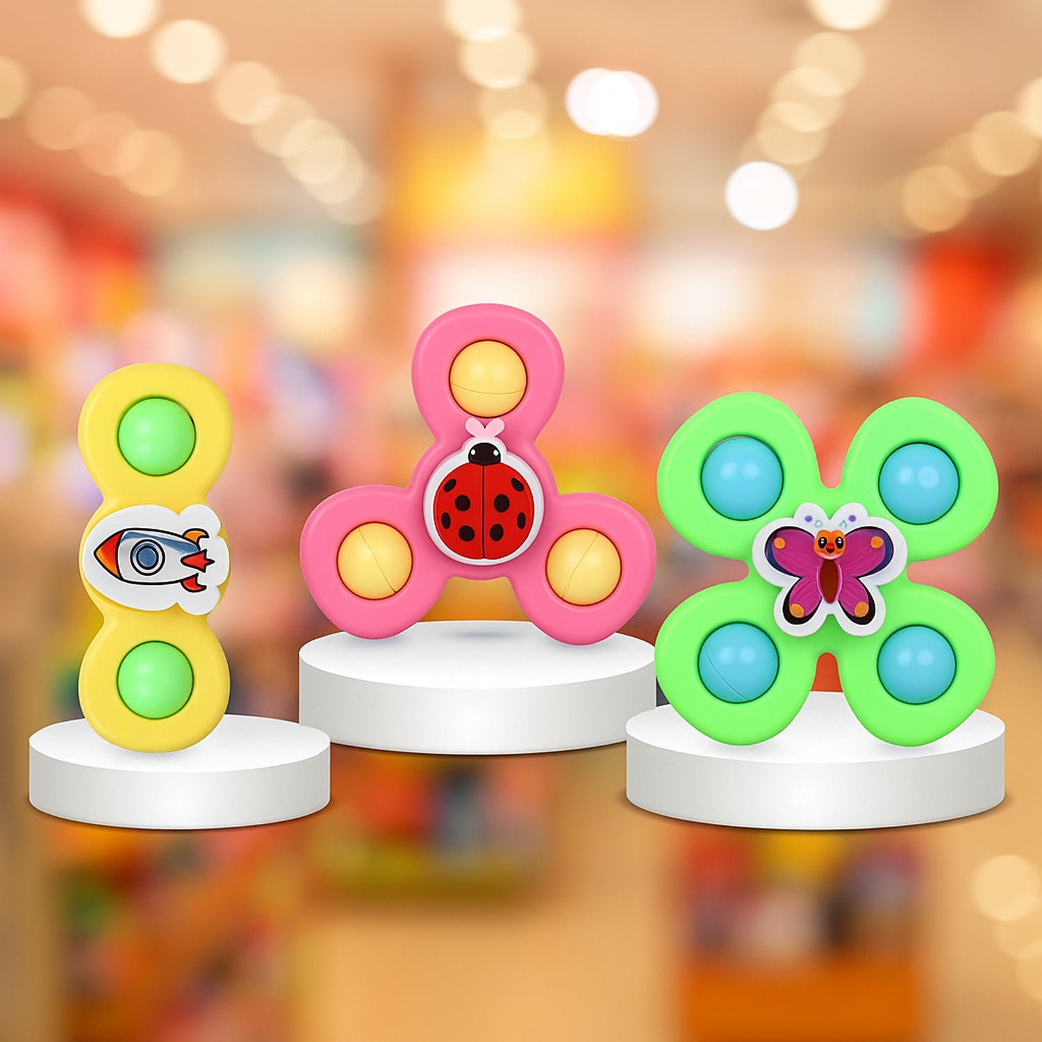 Baby Spinner Toy Set – 3 Pc Sensory Spin Toys with Suction Cups