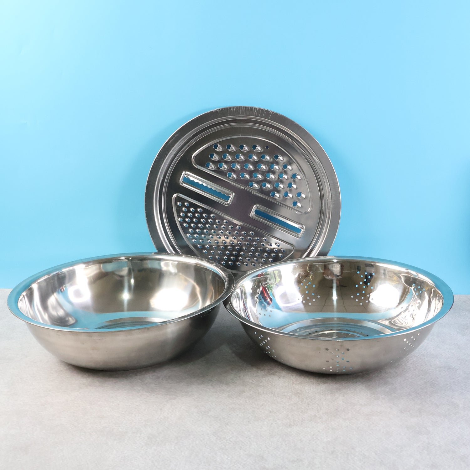 Stainless Steel Mixing Bowl Set – 3-in-1 Multifunction Kitchen Bowls