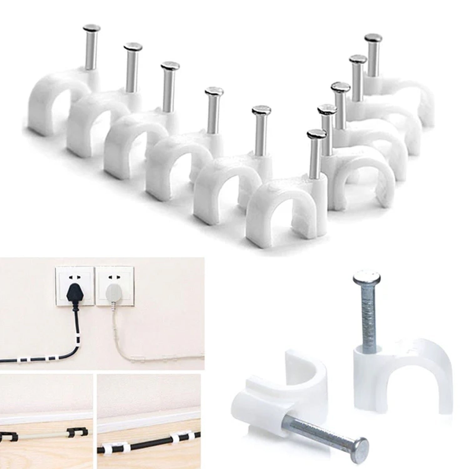 Plastic Cable Clips – Durable Steel Nail Wire Holders, 20 Pcs