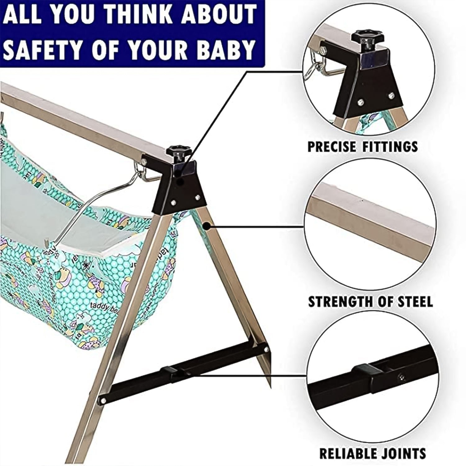 Baby Cradle Ghodiyu – Portable Stainless Steel Folding Swing Stand