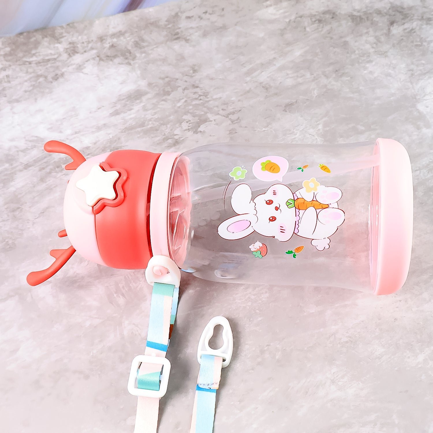 Kids Cartoon Water Bottle – Leakproof 450ml with Straw & Strap