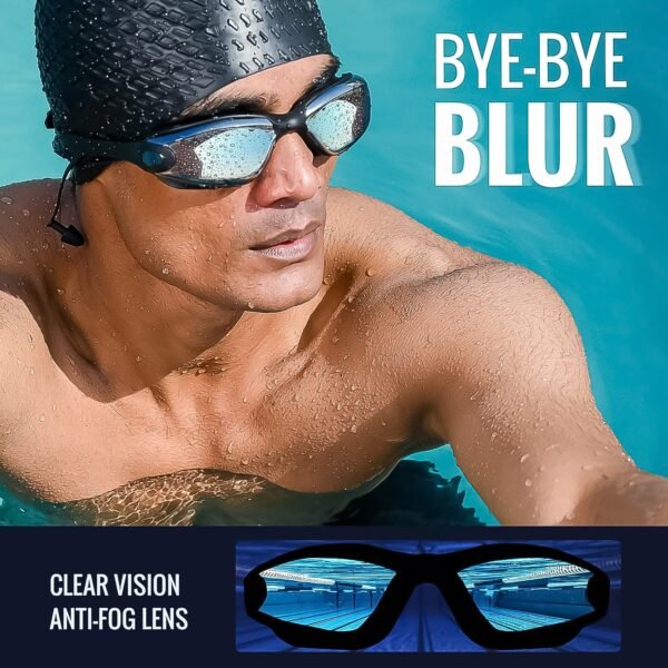 Anti-Fog Swimming Goggles – UV Protection with Mirrored Lenses & Earplugs