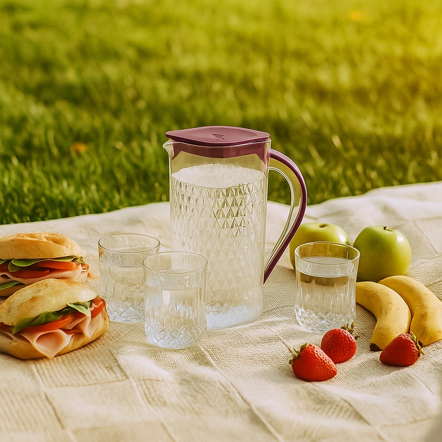 Plastic Jug with Glasses Combo – 5-Piece BPA-Free Serving Set