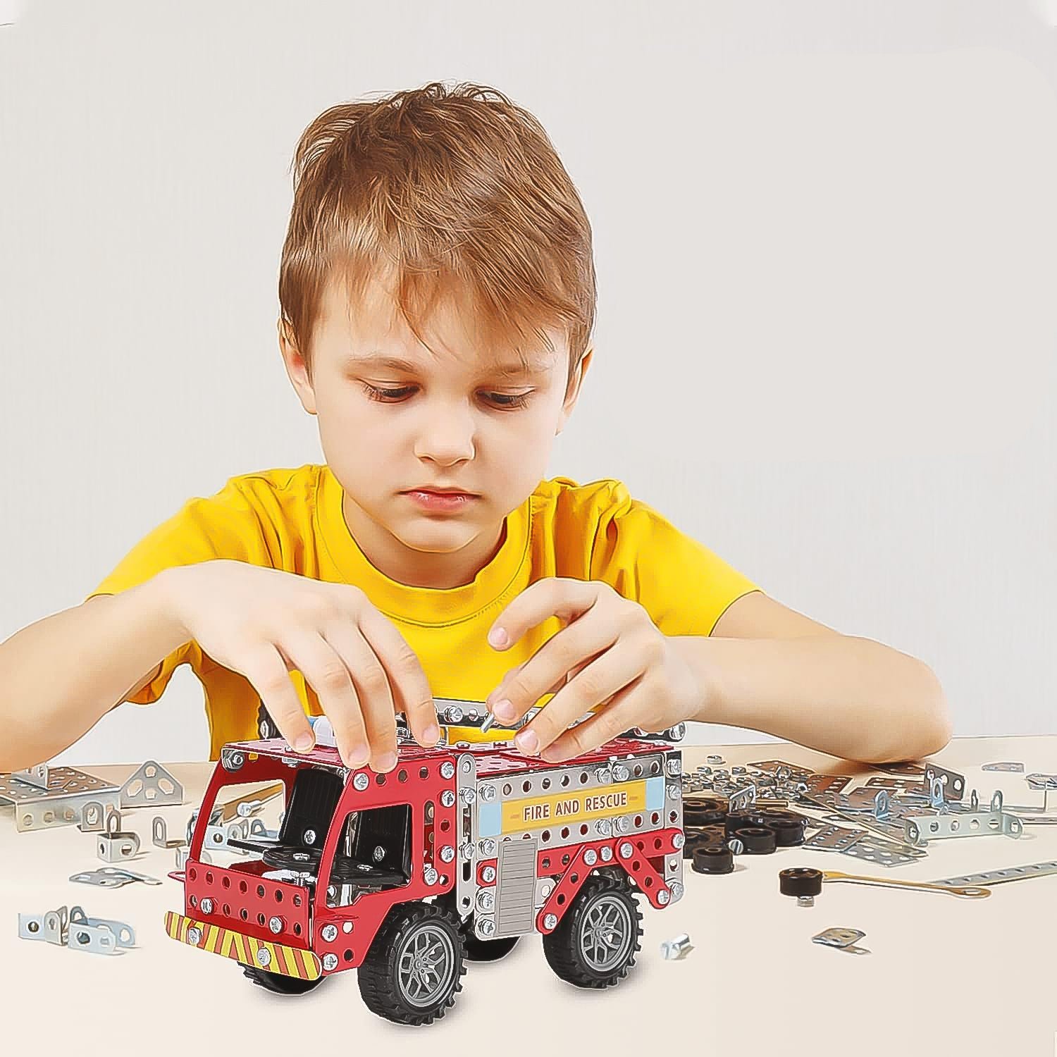 Metal Fire Truck Building Blocks – DIY STEM Kit for Kids | Little Blocks