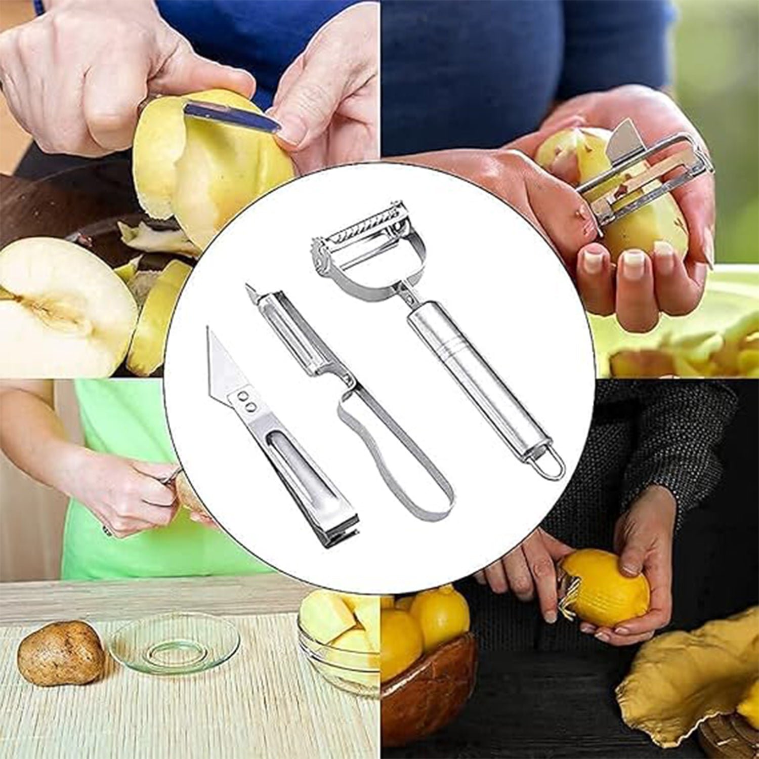 Stainless Steel 3-in-1 Vegetable Peeler Set – Precise & Versatile