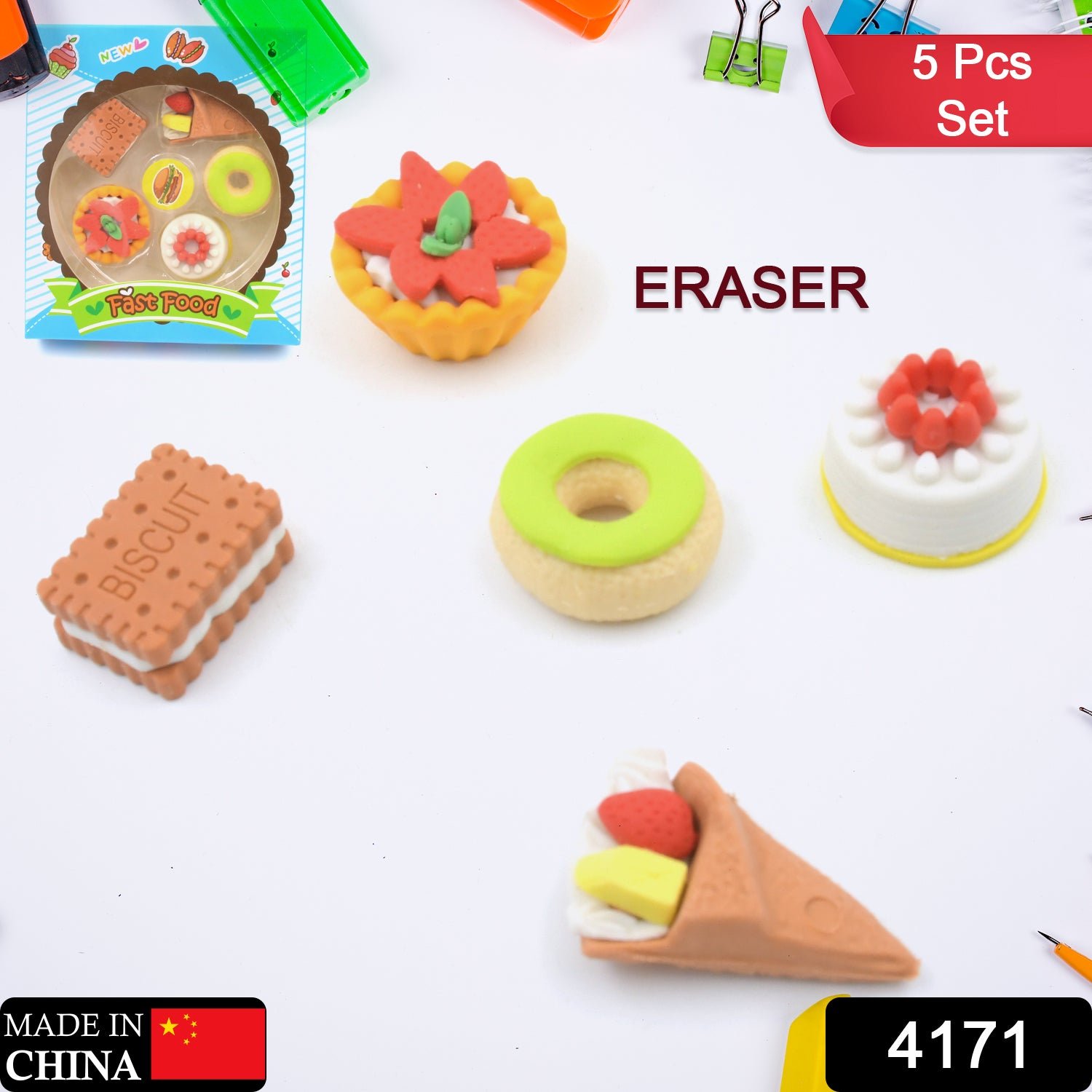 3D Fast Food Erasers – Cute 5 Pcs Set for Kids | TinyTrendy