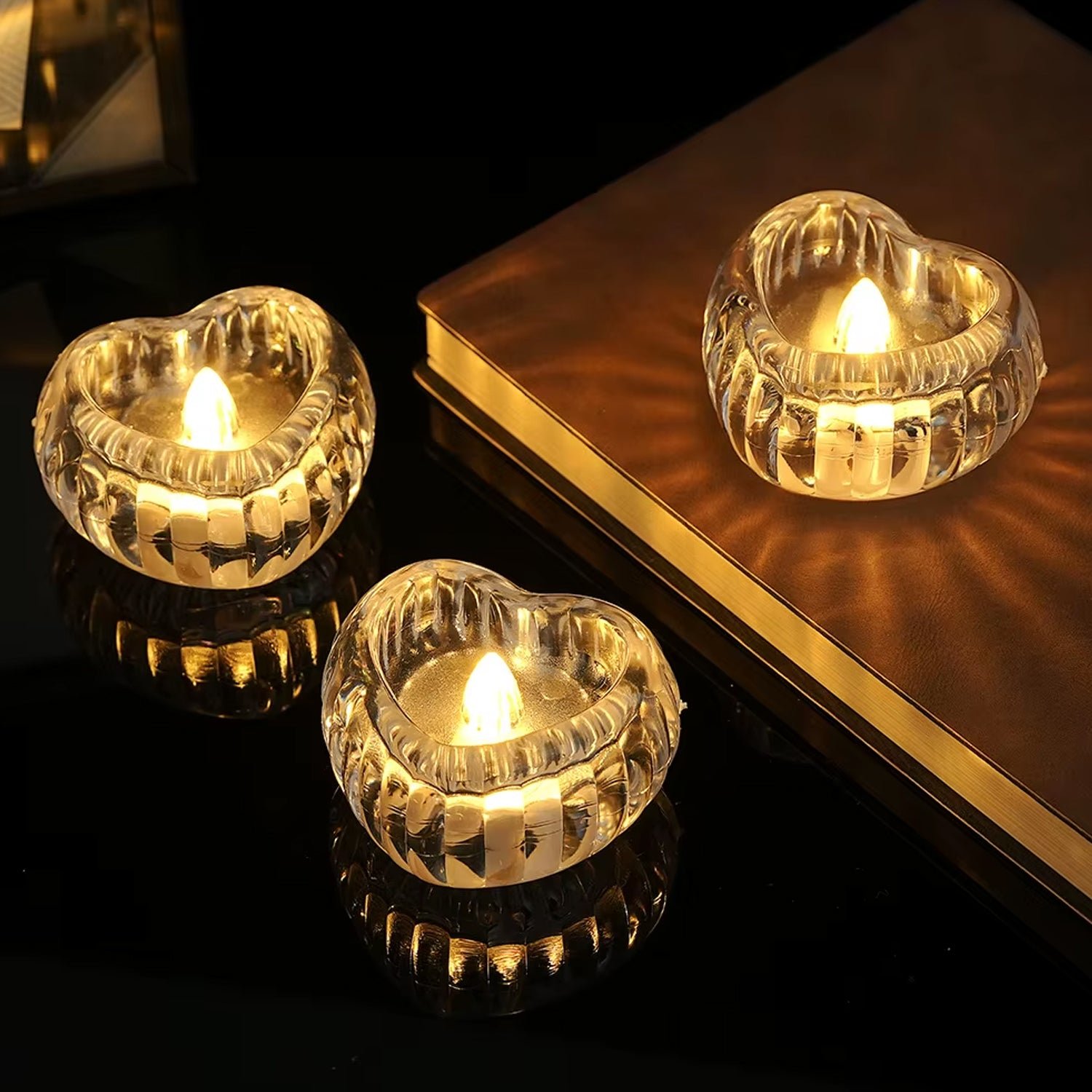 Heart-Shaped LED Flameless Candles – Set of 12 Elegant Lights