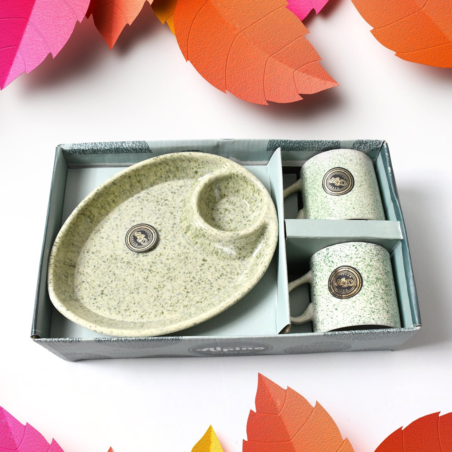 Ceramic Tea/Coffee Cup Set – 3-Piece with Platter | TableNest