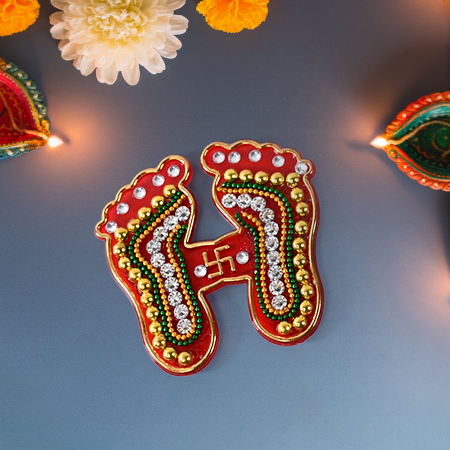 Laxmi Charan Paduka Stickers – Festive Spiritual Home Décor (Pack of 2)