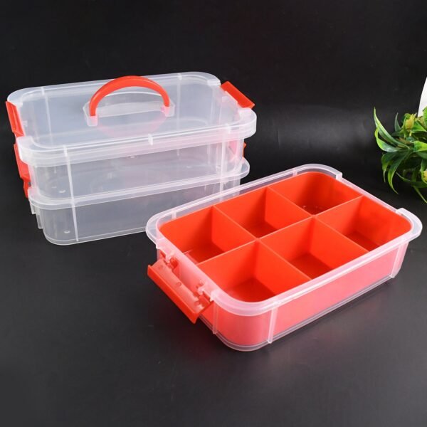 Transparent 3-Layer Storage Box with Handle and Lock Clips