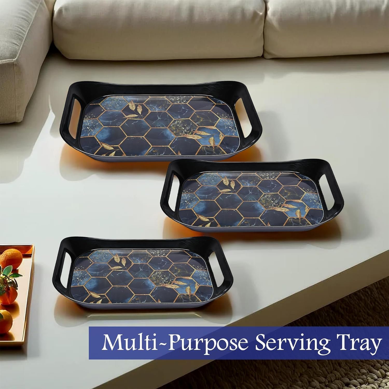 Plastic Serving Tray Set – Elegant Hexagonal 3-Piece Combo