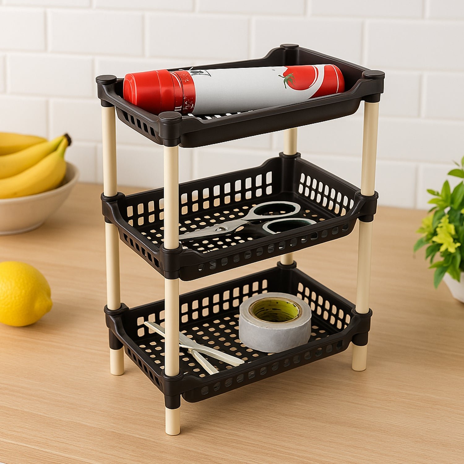 3-Tier Plastic Storage Rack – Durable & Space-Saving Organizer