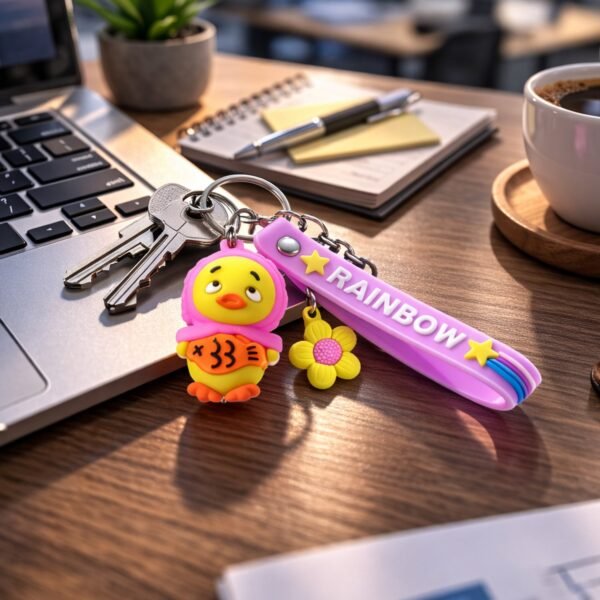 Rainbow Duck Keychain – Cute Silicone Strap for Kids