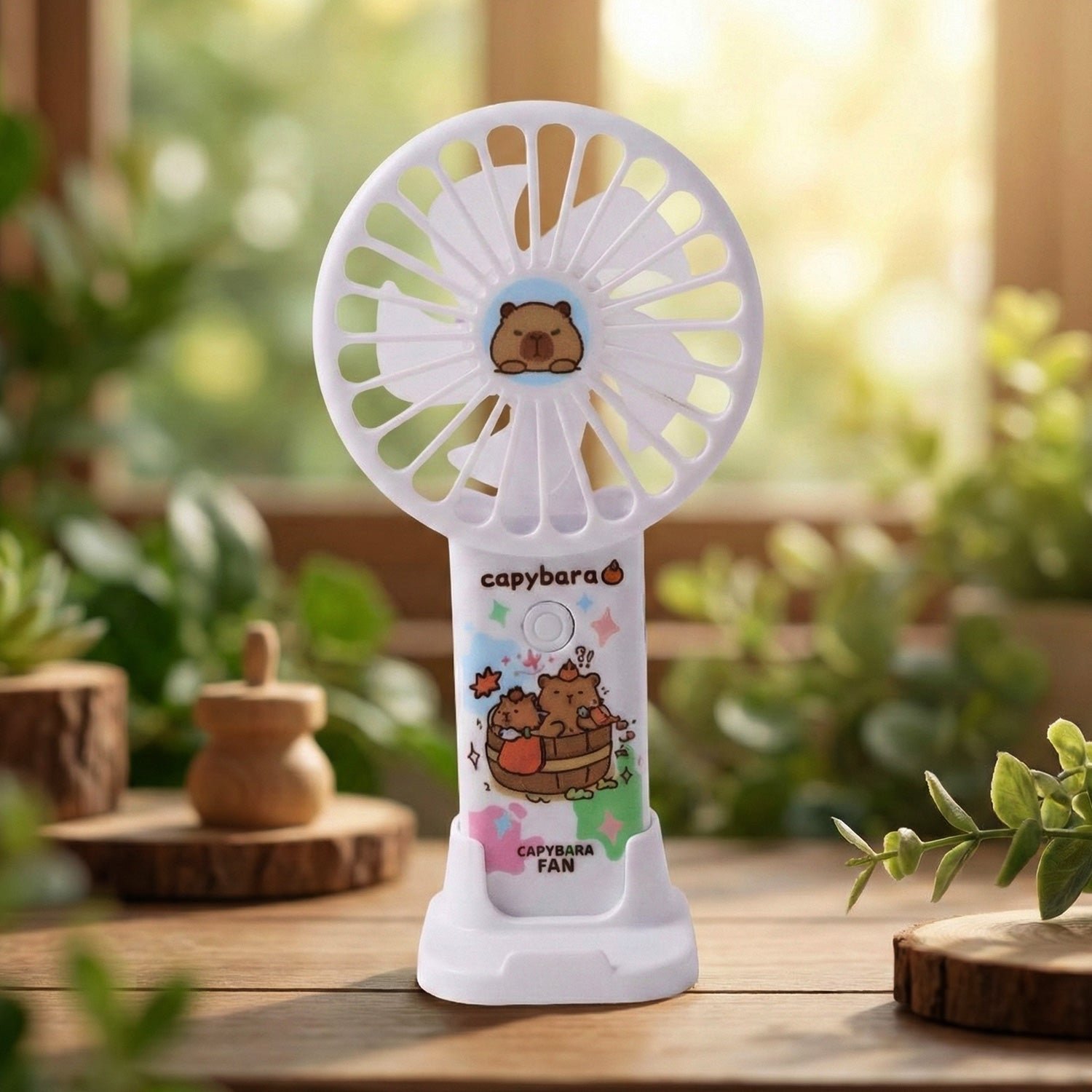Rechargeable Handheld Fan – Cute Cartoon Capybara with USB Stand