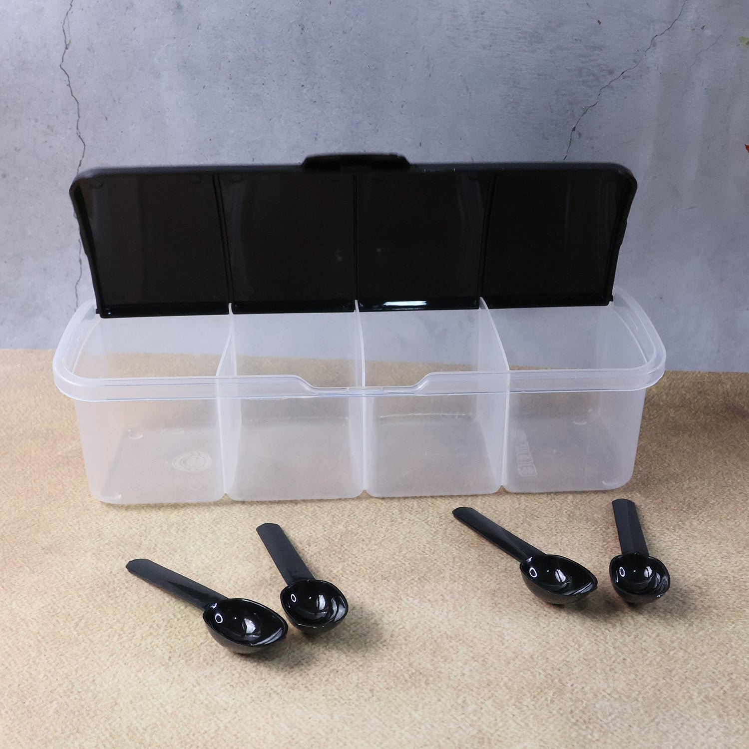 Spice Box – Airtight 4-Section Multipurpose Container with Spoons
