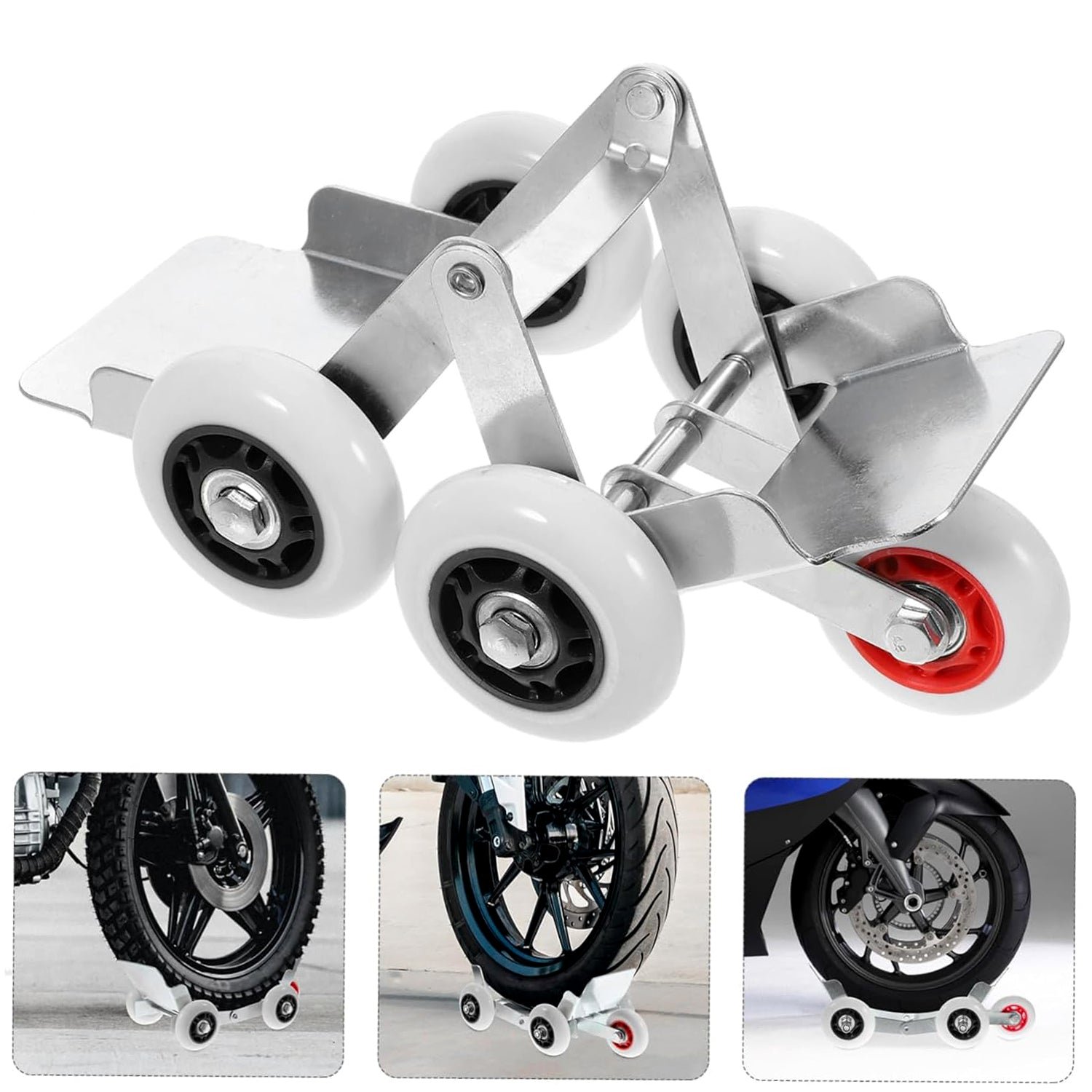 Motorcycle Front Wheel Parking Roller Stand – Heavy-Duty Metal Frame