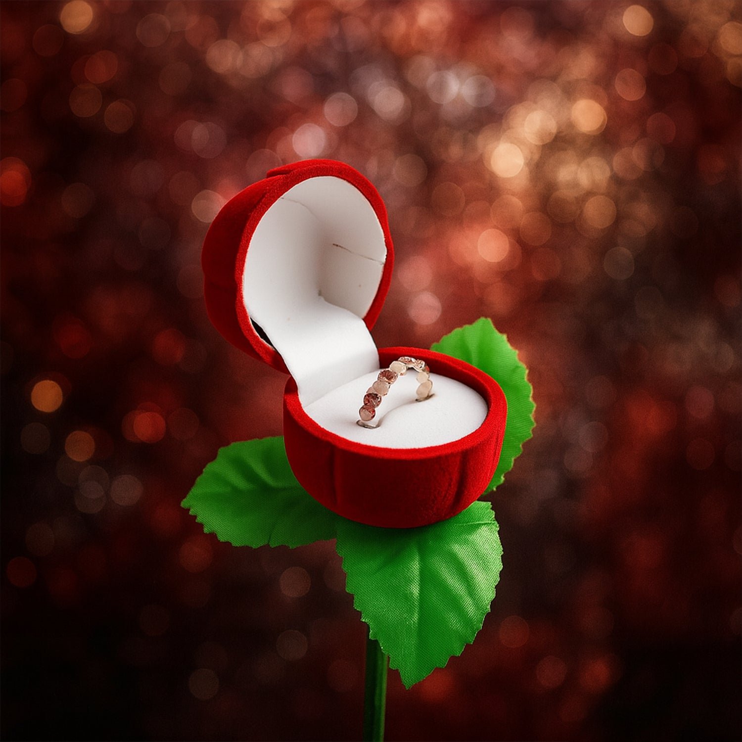 Rose Flower Jewelry Ring Box – Velvet Finish & Hidden Compartment