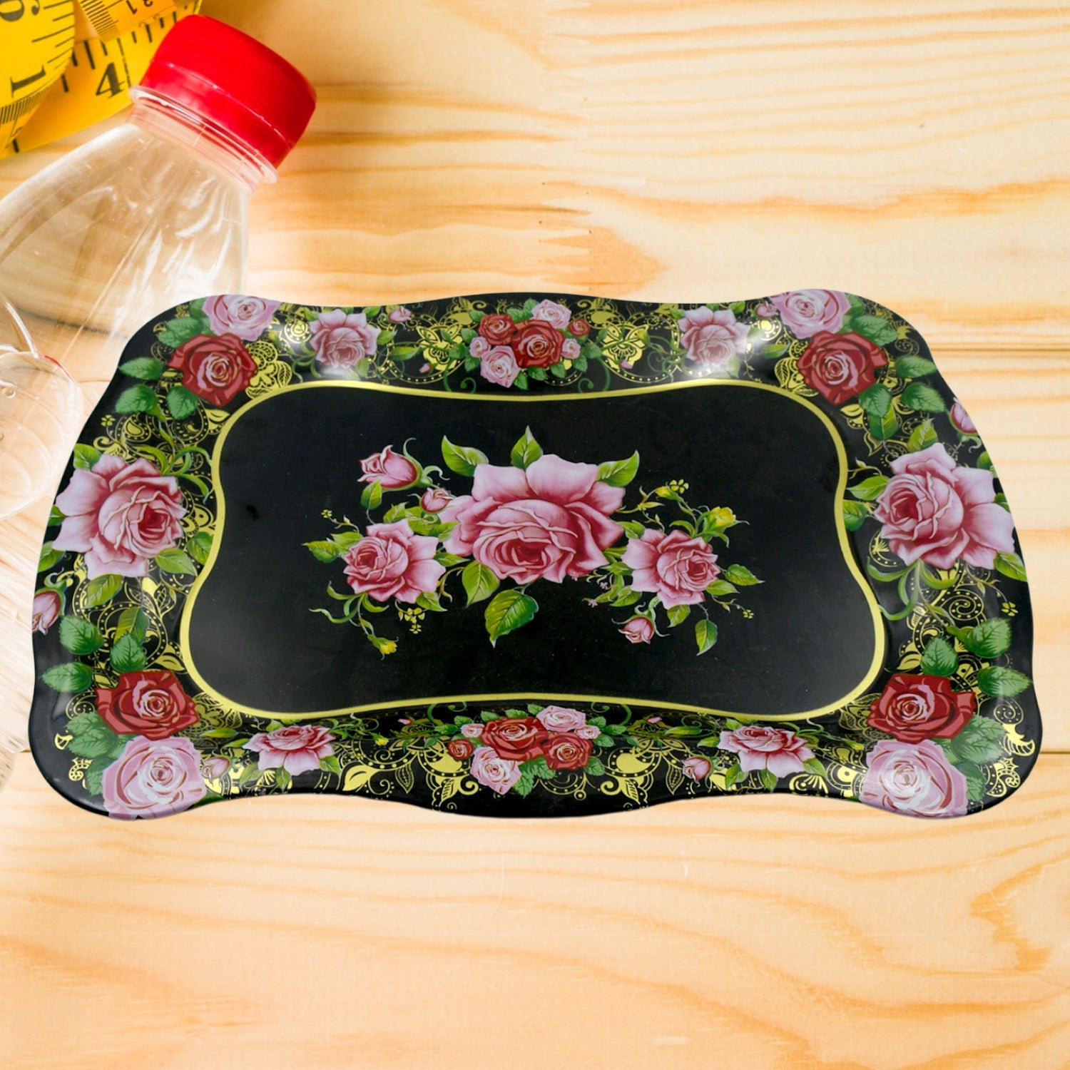 Stainless Steel Serving Tray – Floral Design, Durable | Tidy Table