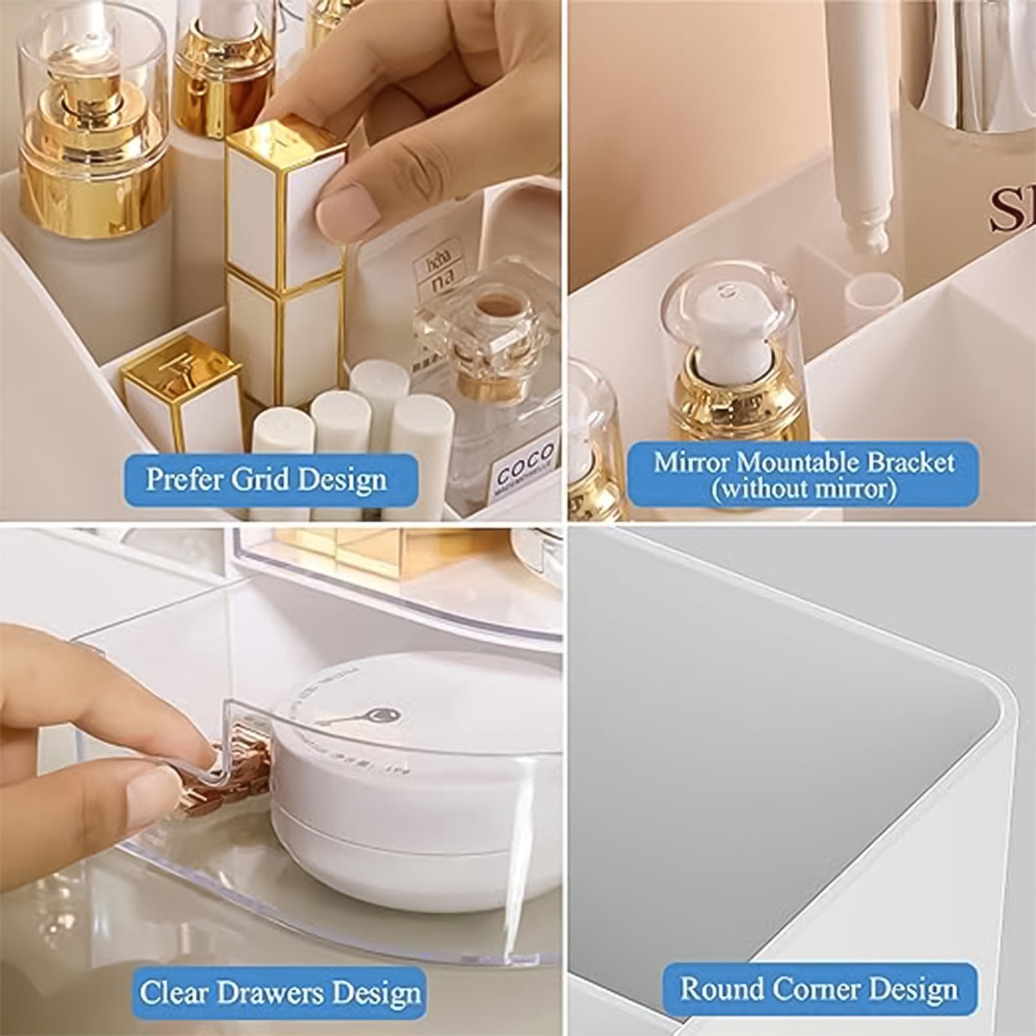 Vanity Organizer with Rotating Tray & Drawers for Easy Storage