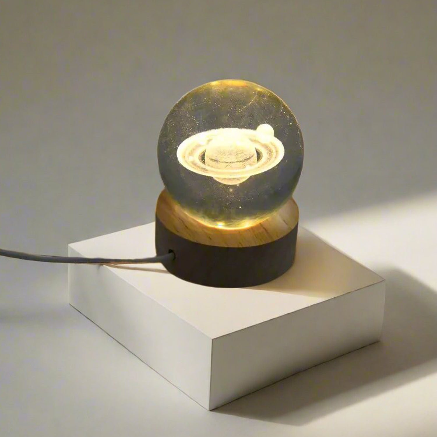 Astronaut Crystal Ball Lamp – 3D Night Light with Wood Base | Indo Glow