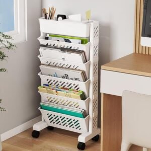 Movable Plastic Bookshelf – Large 5-Tier Rotatable Organizer