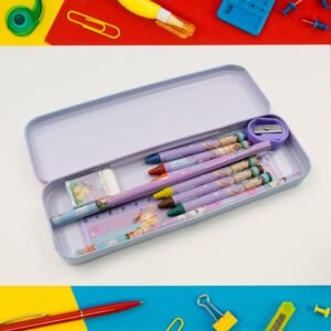 Stationery Kit for Kids – 12 Pc Metal Pencil Box Set | ScribbleJoy