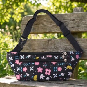 Floral Print Waist Bag – Adjustable Strap with Zipper Pockets