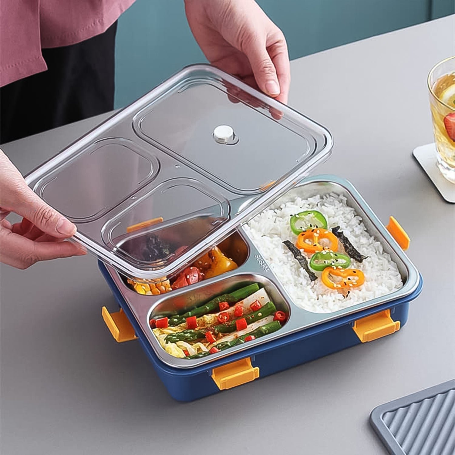 Stainless Steel Lunch Box – 3 Compartment, Leak-Proof | Lunchie Bunchie