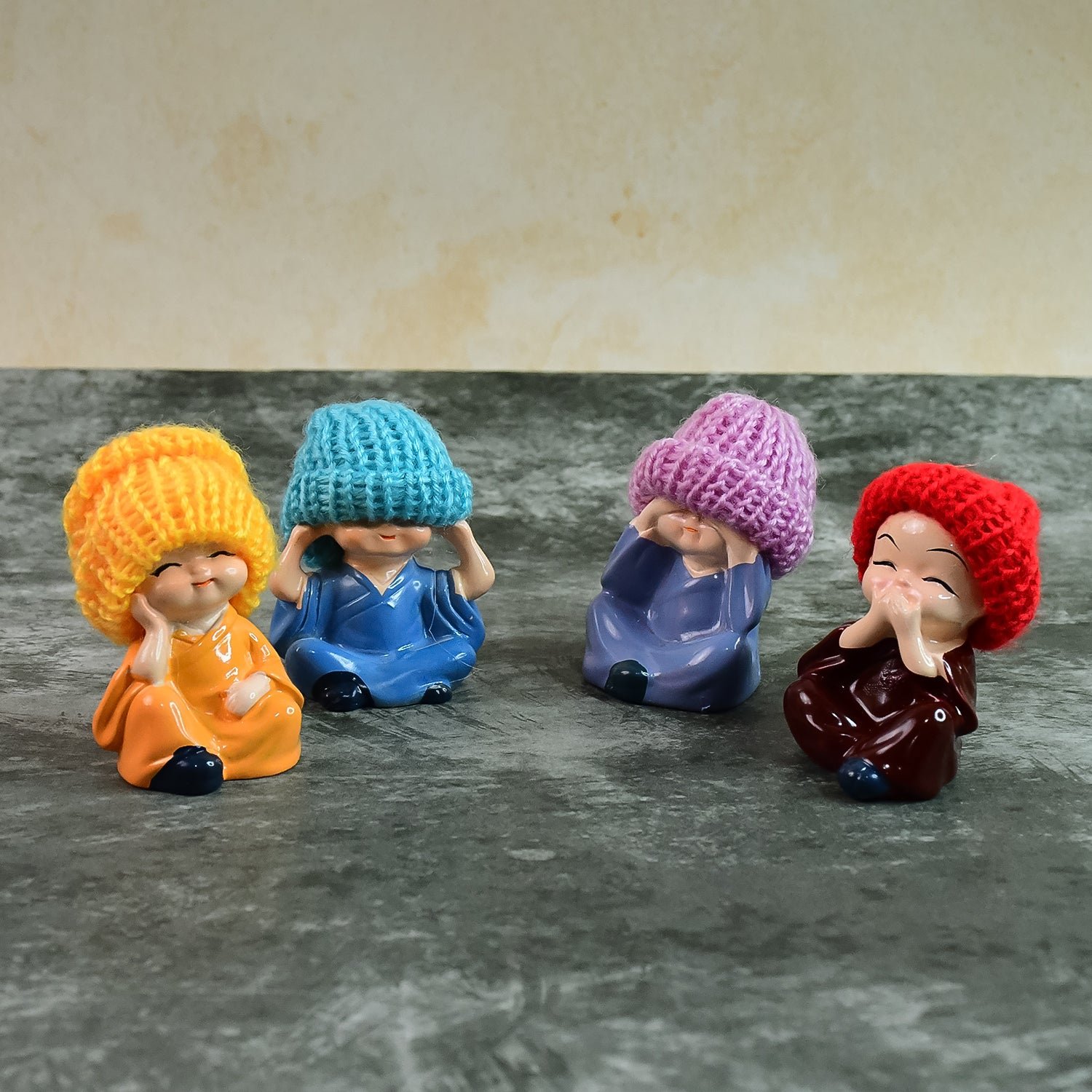 Resin Monk Buddha Showpiece Set of 4 – Spiritual Home Decor